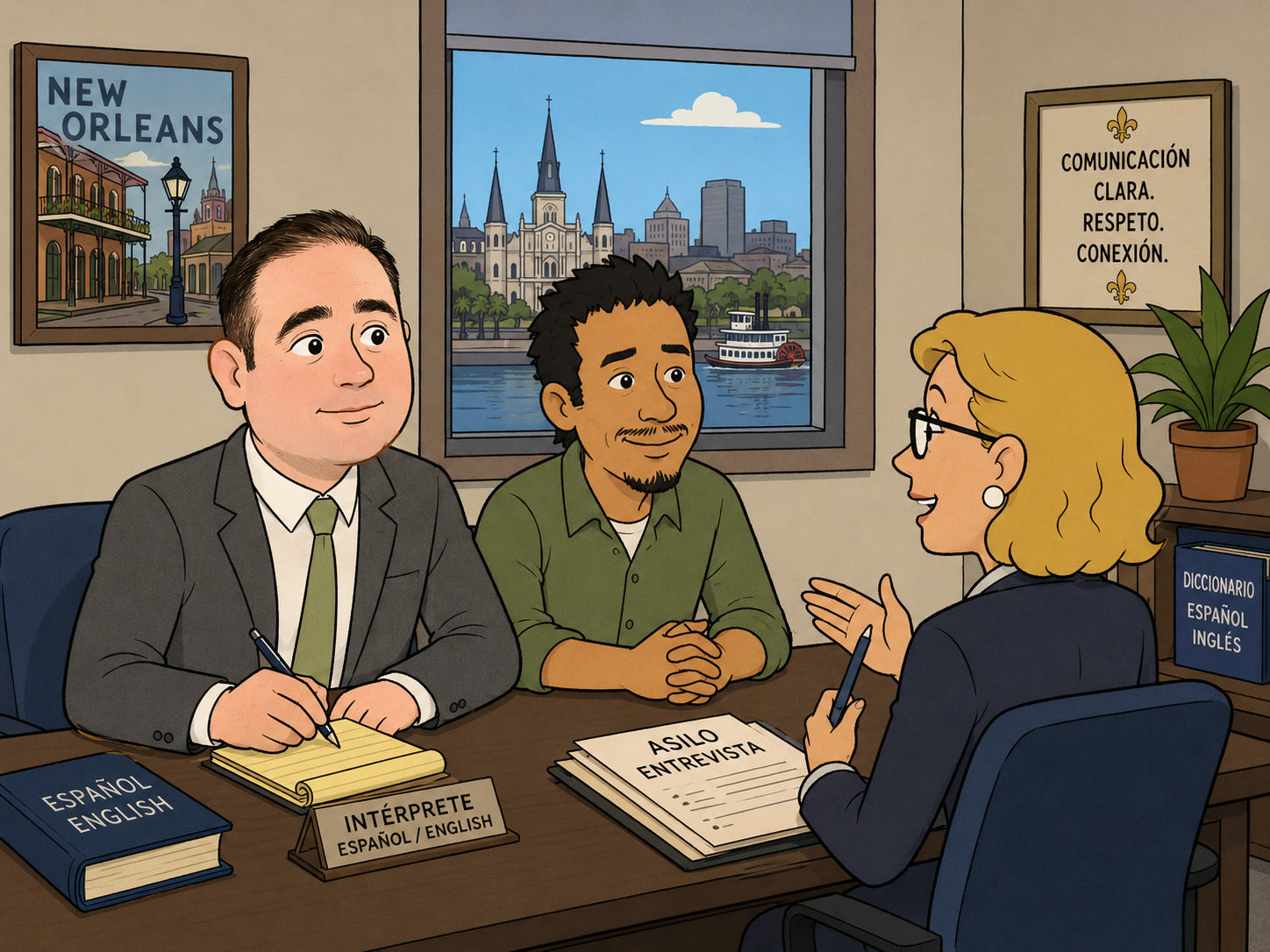 Spanish asylum interview interpreter in New Orleans assisting during an immigration appointment